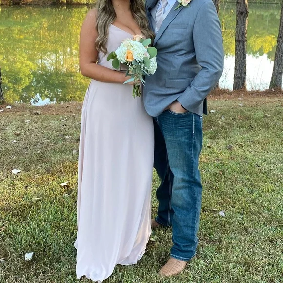 taupe grey bridesmaid dresses TILIA, a Corset Wedding Dress in Hemp and Silk Chiffon – Larimeloom main image 0
